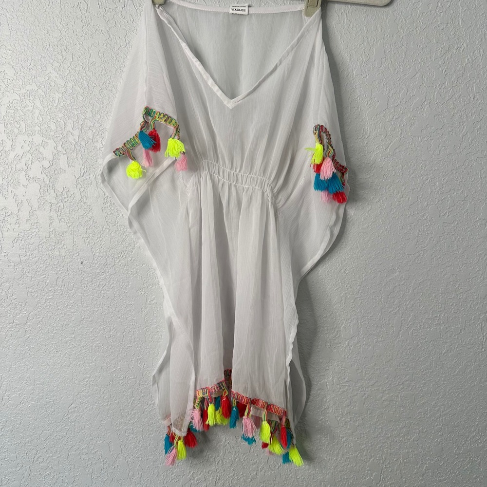 Girls White Tassel Cover Up Small Swim Beach Pool Resort‎ Kid Summer Fun